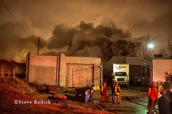 Detroit Fire Department chemical fire at night