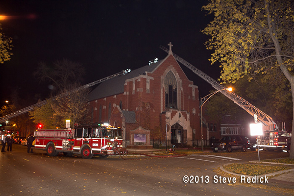Chicago Fire Department fights church fire