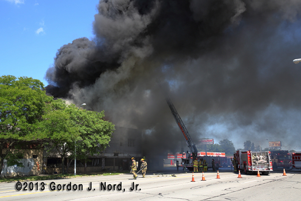 Detroit firemen battle commercial fire