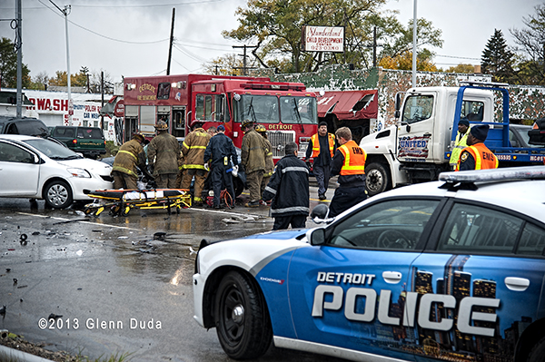 Firemen working at a Crash scene in Detroit