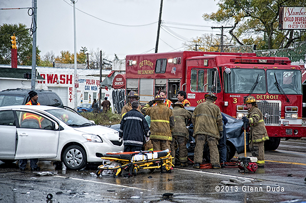 Firemen working at a Crash scene in Detroit