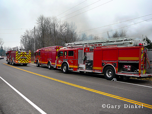 American LaFrance fire trucks at fire scene