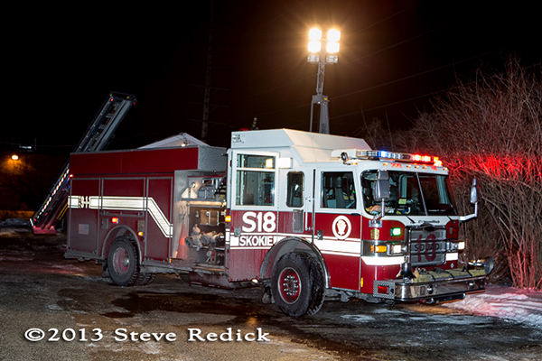Skokie fire department battles sub zero fire at night