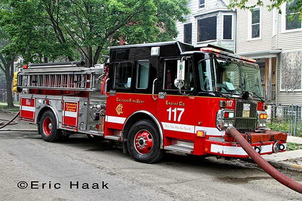 Chicago Spartan fire engine at fire scene