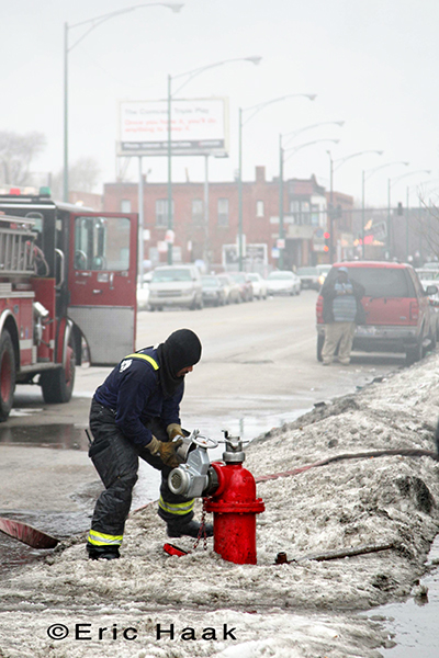 Chicago firemen battle winter
