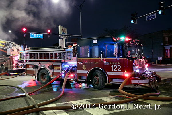 Chicago FD Engine 122 working at a fire scene
