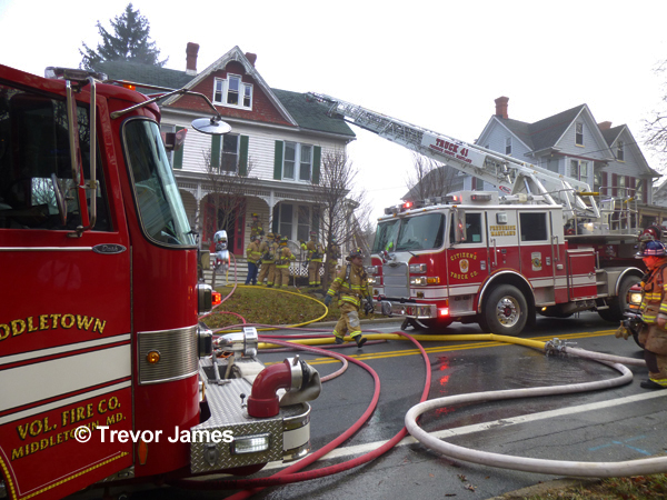 Middletown Volunteer Fire Department (MD) fights attic fire 1-15-14
