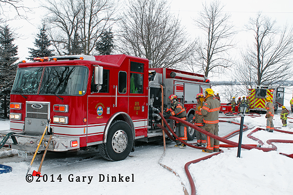 Pierce fire engine at winter fire scene