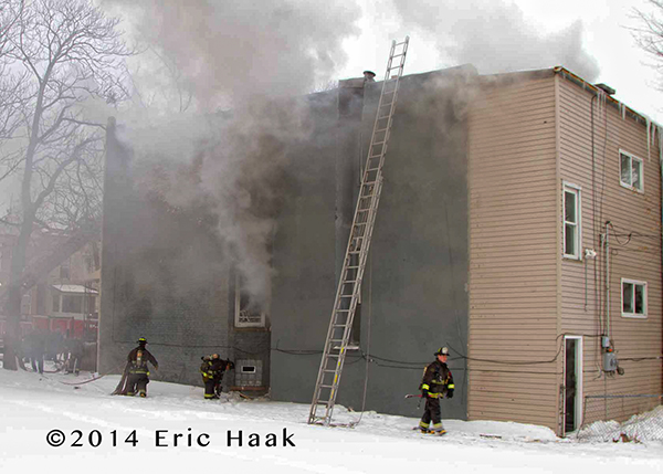 heavy smoke at winter fire scene