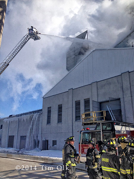 winter fire at industrial building