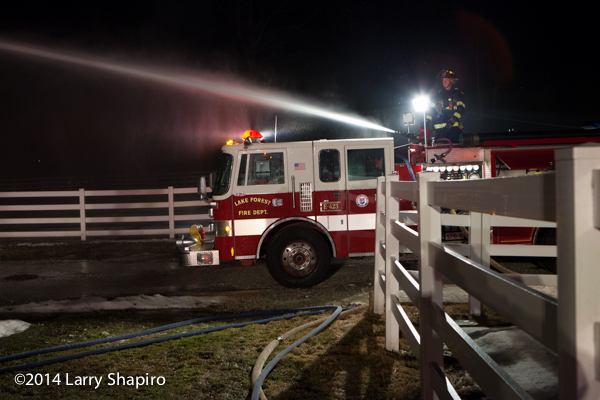 a deck gun from a fire engine works at night