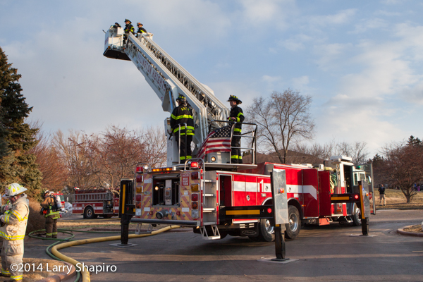 Pierce tower ladder at fire scene