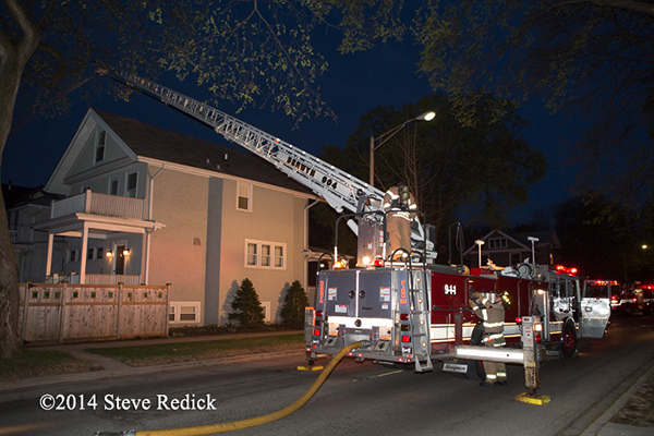 Seagrave fire truck working at night fire scene