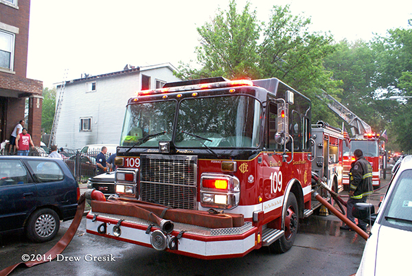 Chicago fire engine at fire scene