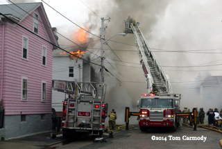3-decker on fire in Providence 5-9-14