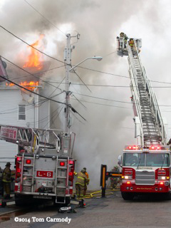 3-decker on fire in Providence 5-9-14