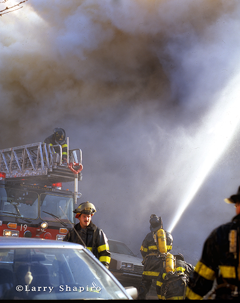 Chicago firefighters at huge smokey fire