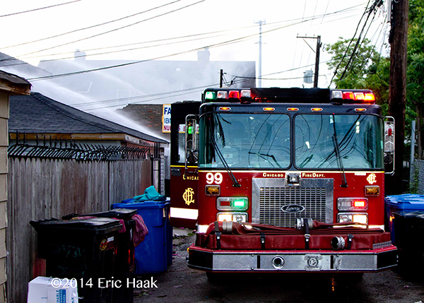 Chicago FD Spartan engine pumping at fire scene