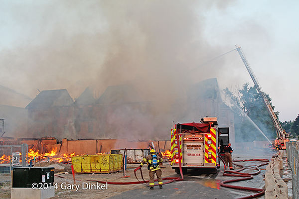 large fire in a multi-building construction site in Kitchener Ontario