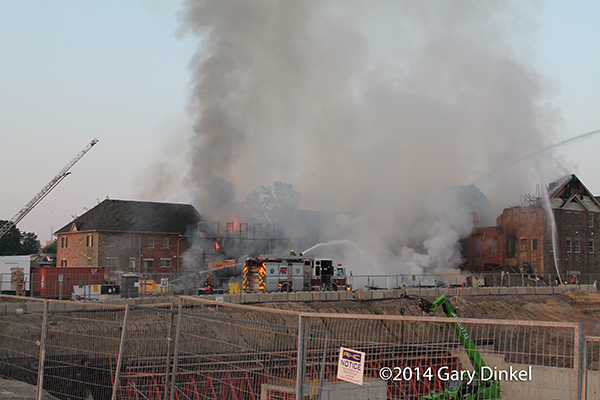 large fire in a multi-building construction site in Kitchener Ontario