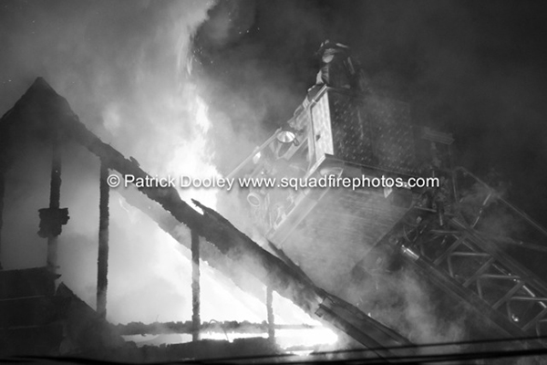 black and white fire scene photo