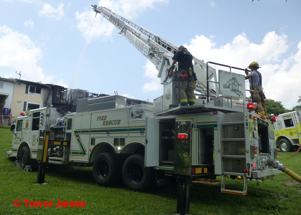 aerial ladder truck at fire scene