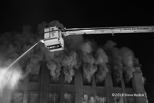 heavy smoke at night fire scene ion Chicago with Snorkel