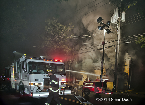 Pierce fire engine at night fire scene