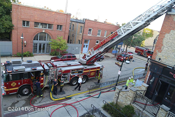 aerial ladder truck at fire scene