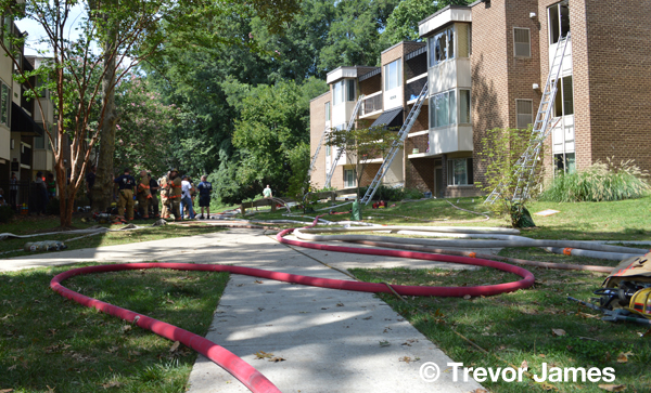 scene of an apartment building fire