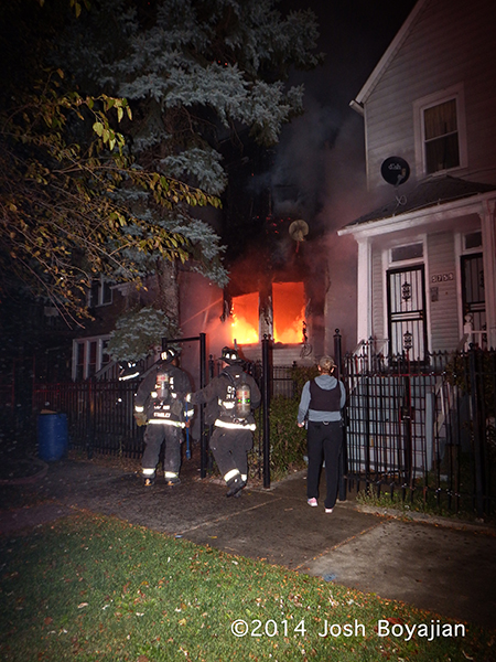 house fire at night in Chicago