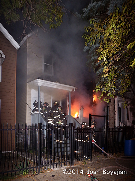 house fire at night in Chicago