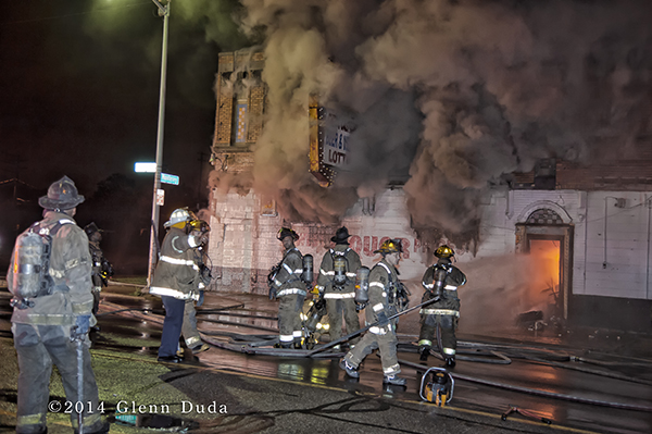 heavy smoke from commercial building at night