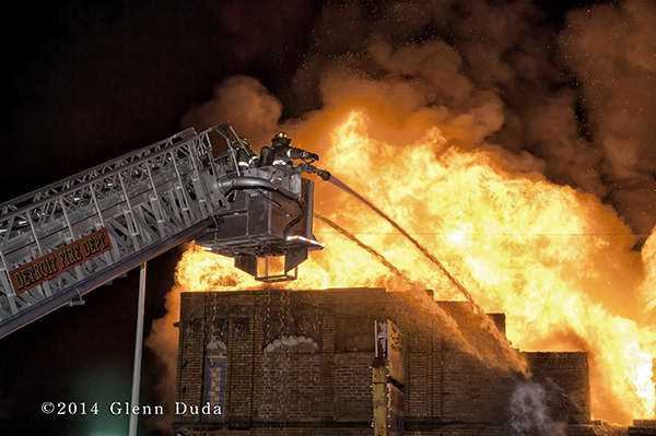 Sutphen tower ladder fighting massive fire