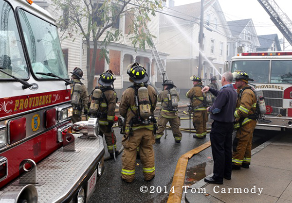 firefighters at a fire scene