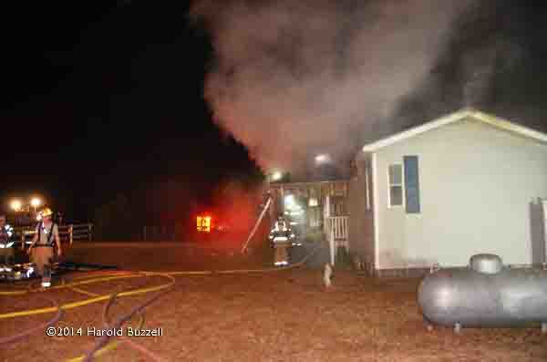rural house fire at night