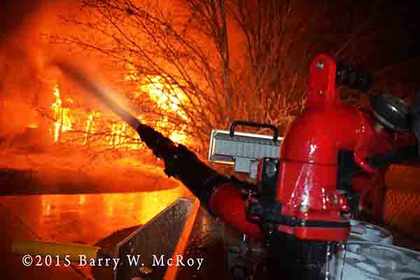 deck gun at huge house fire