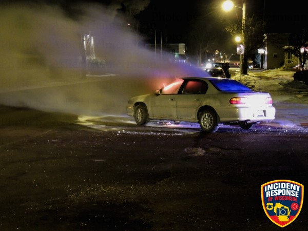 car fire at night