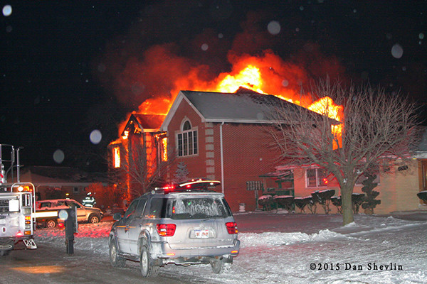 big house fire at night
