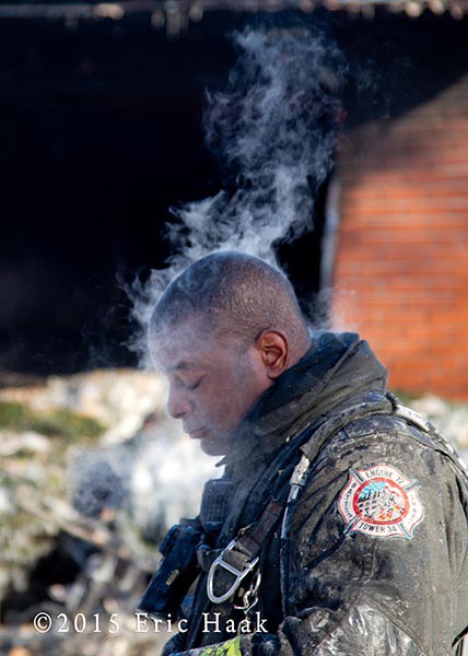 fireman with steam rising from his head