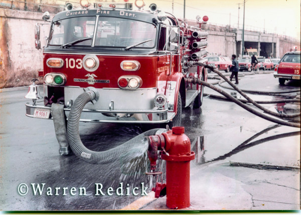 American LaFrance fire engine at Chicago fire scene
