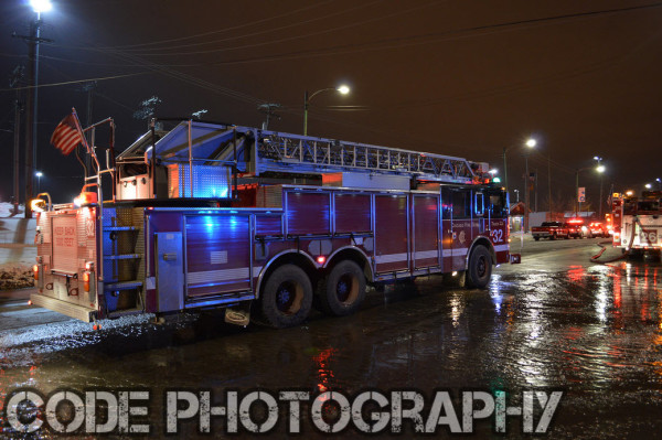 Chicago fire truck at night