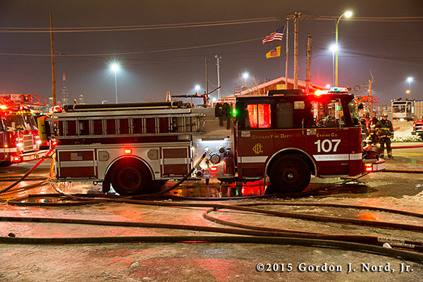 Chicago fire engine at night fire scene