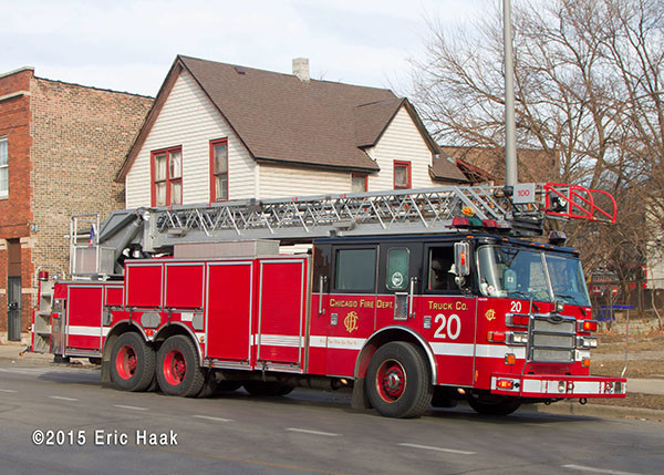 Chicago FD Pierce ladder truck at fire scene