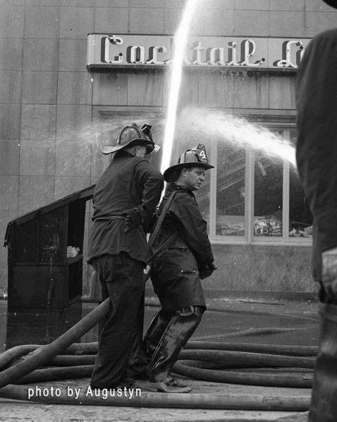 classic photo of Chicago firemen working  circa 1950