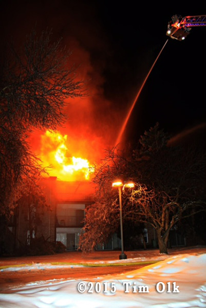 building fire at night