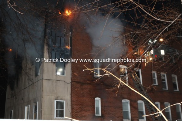 night fire at apartment building