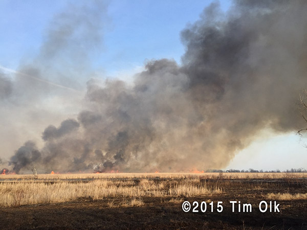 large flames and heavy smoke at big prairie fire