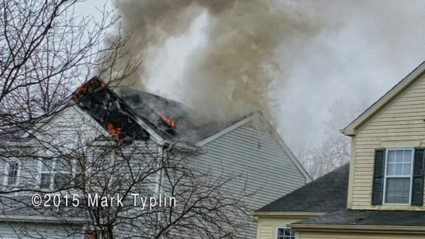 house fire with smoke from roof