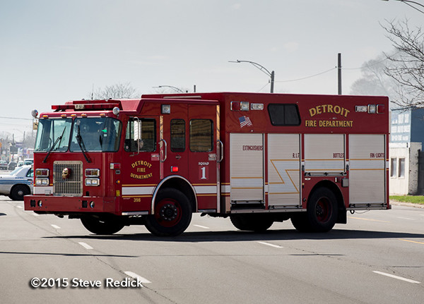 Detroit fire truck at fire scene